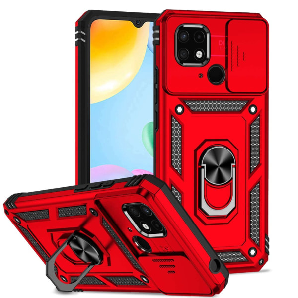 SKALO Xiaomi Redmi 10C Armor Hybrid Metallring Kameraslider - Röd Röd