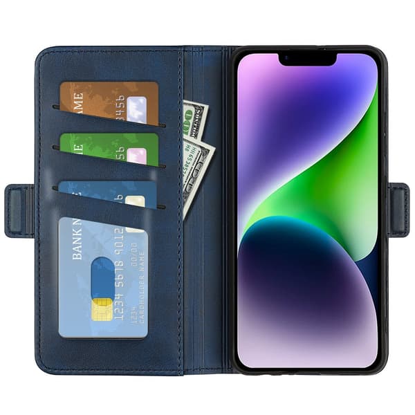 SKALO iPhone 15 Plus Premium Plånboksfodral - Blå Blå