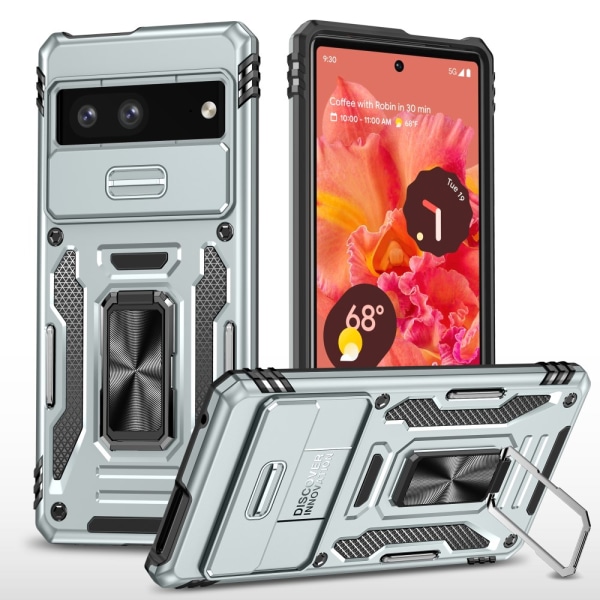 SKALO Google Pixel 7a Armor Hybrid Metallring Kameraslider - Grå grå