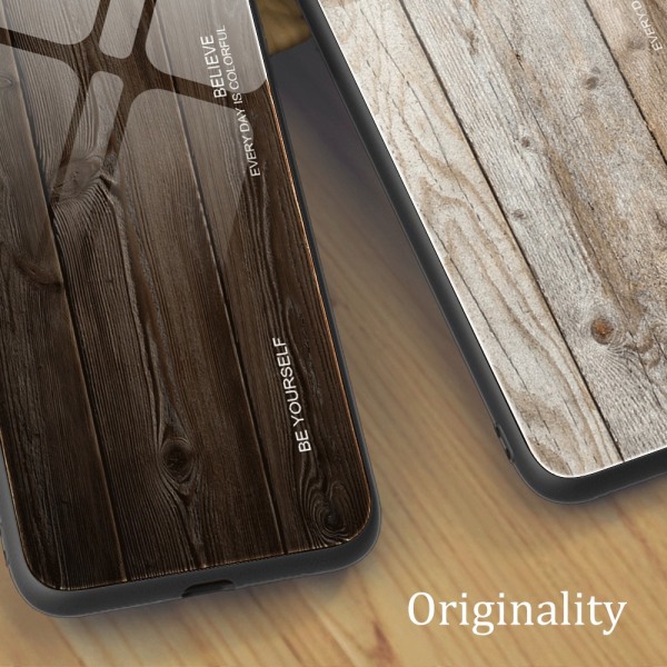 SKALO Samsung A15 5G Wood hærdet glas TPU Cover - Rød Red