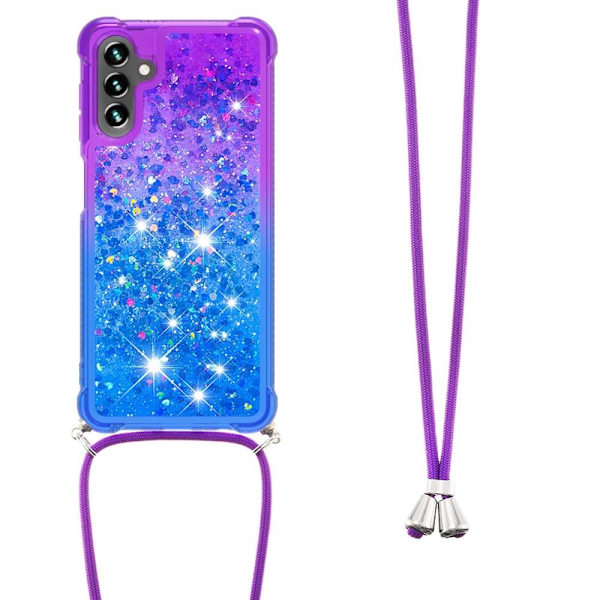 SKALO Samsung A34 5G Kvicksand Glitter Mobilhalsband - Lila-Blå multifärg