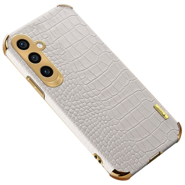 SKALO Samsung A05s 4G Crocodile Guldkant Cover - Hvid White