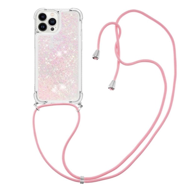 SKALO iPhone 14 Pro Max Kvicksand Glitter Mobilhalsband - Rosa Rosa