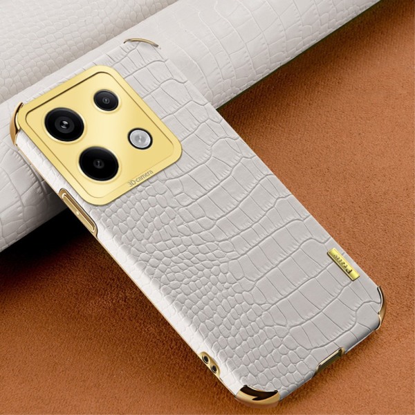 SKALO Xiaomi Redmi Note 13 Pro 5G Crocodile Guldkant Cover - Hvid White