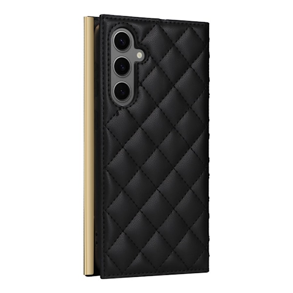 SKALO Samsung S25+ Quiltattu olkahihna kullalla reunalla Lompakkokotelo - Musta Black