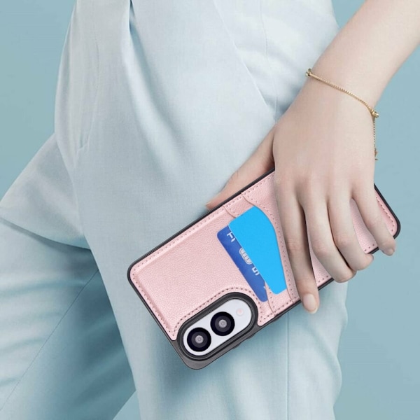 SKALO Samsung S25 Edge PU-Nahkainen Korttikotelo Suojakuori - Ruusukulta Pink gold