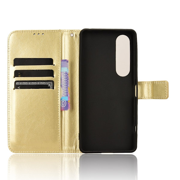 SKALO Sony Xperia 1 VI Crazy Horse Plånbok PU Läder - Guld Guld