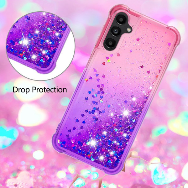 SKALO Samsung A14 5G Kvicksand Glitter Hjärtan TPU-skal - Rosa-Lila multifärg