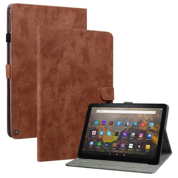 SKALO Amazon Fire HD 10/10 Plus (2021) Cute Tiger PU-nahkainen Lompakkokotelo - Ruskea Brown