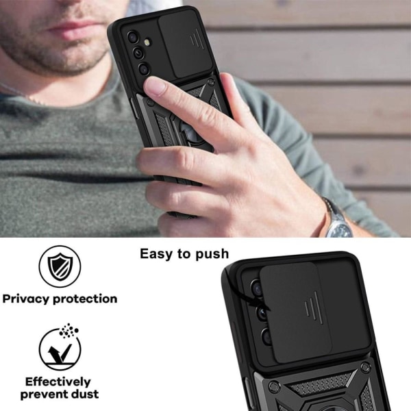 SKALO Samsung A04s 4G Armor Hybrid Metal Ring Camera Slider - Sort Black