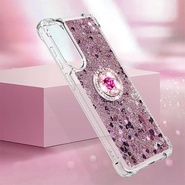 SKALO Samsung S25 Edge Juoksuhiekka Kimalle Rengas Suojakuori - Ruusukulta Pink gold