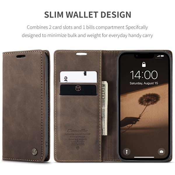 CaseMe iPhone 16e 013 Series PU-Läder Plånboksfodral - Mörkbrun Mörkbrun