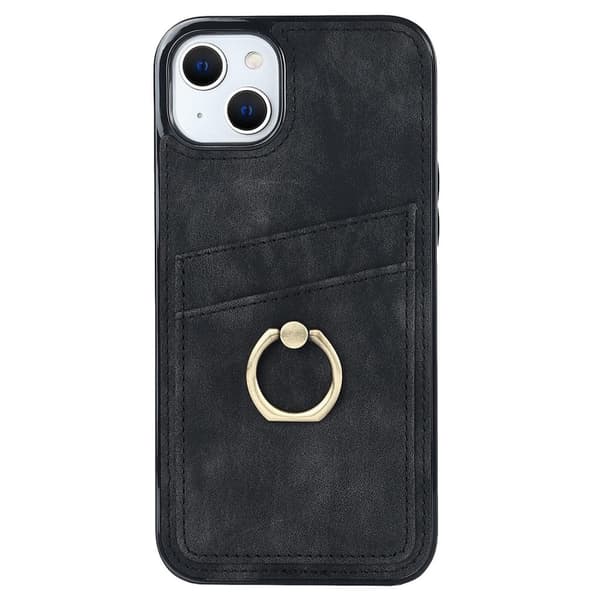 SKALO iPhone 14 Plus PU-læder kortholder Ring - Sort Black