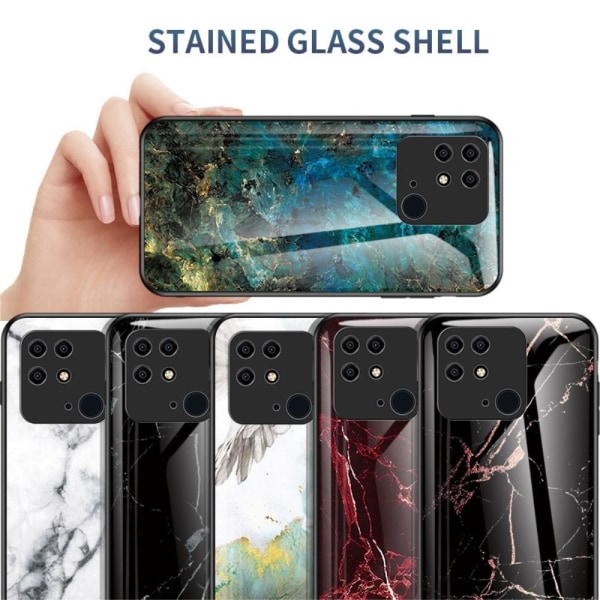 SKALO Xiaomi Redmi 10C Marmor Härdat Glas TPU-skal - Motiv 3 multifärg