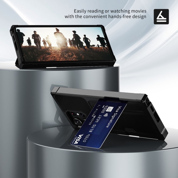 SKALO Samsung S24 Ultra Stødsikker kortholder i læder - Sort Black