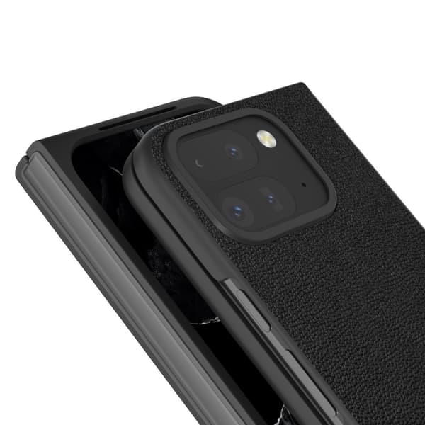 ABEEL Google Pixel 9 Pro Fold Genuine Leather Cover - Sort Black