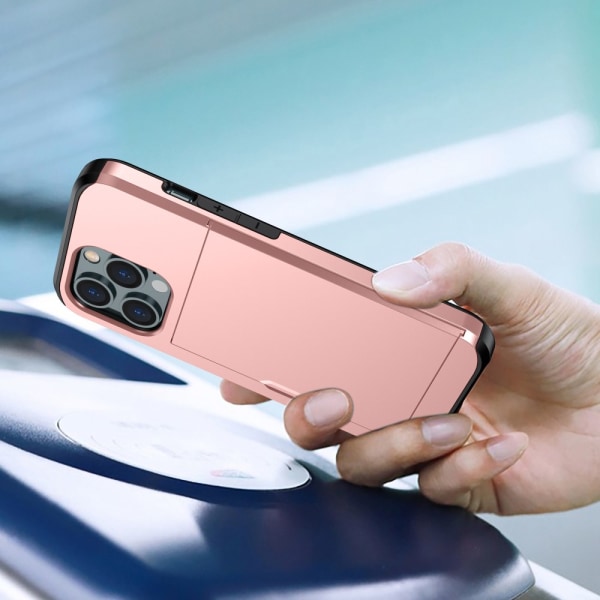 SKALO iPhone 14 Pro Max Armor Suojakuori korttikotelo - Ruusukul Pink gold