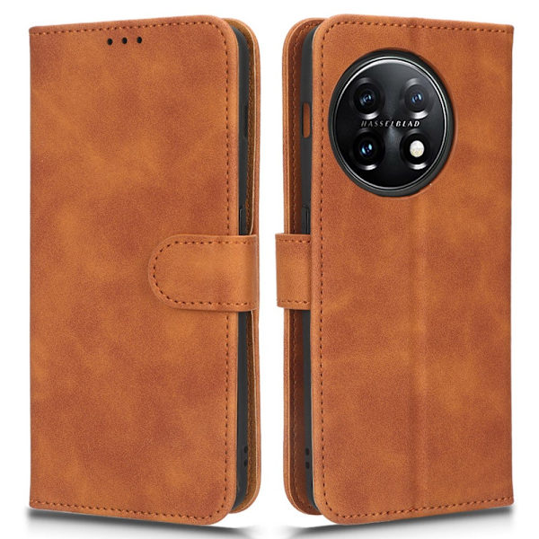 SKALO OnePlus 11 5G Matt PU-læderpungetui - Brun Brown