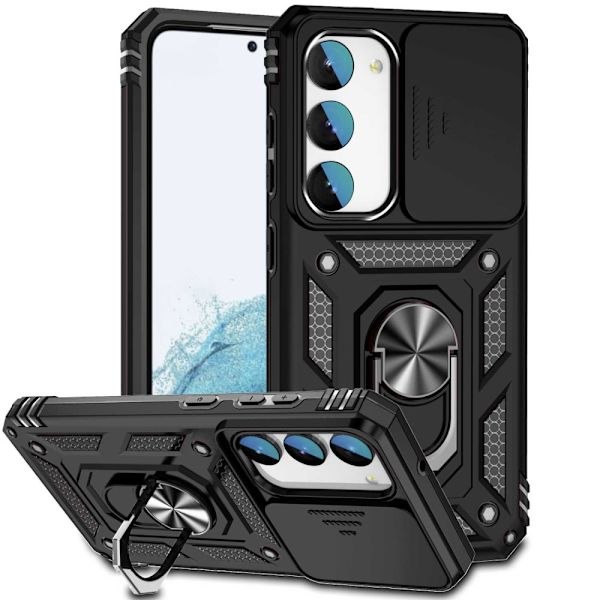 SKALO Samsung S23 Plus Armor Hybrid Metallring Kameraslider - Svart Svart
