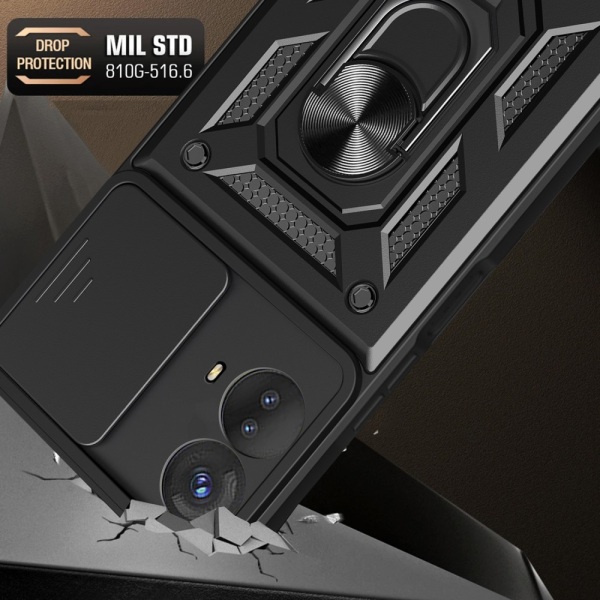 SKALO Motorola Moto G73 5G Armor Hybrid Metal Ring Camera Slider Black