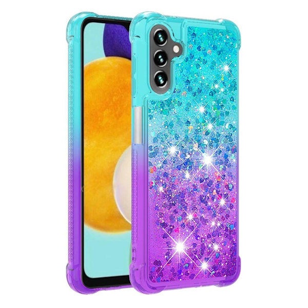 SKALO Samsung A04s 4G Kvicksand Glitter Hjerter TPU Cover - Turkis-Lilla Multicolor