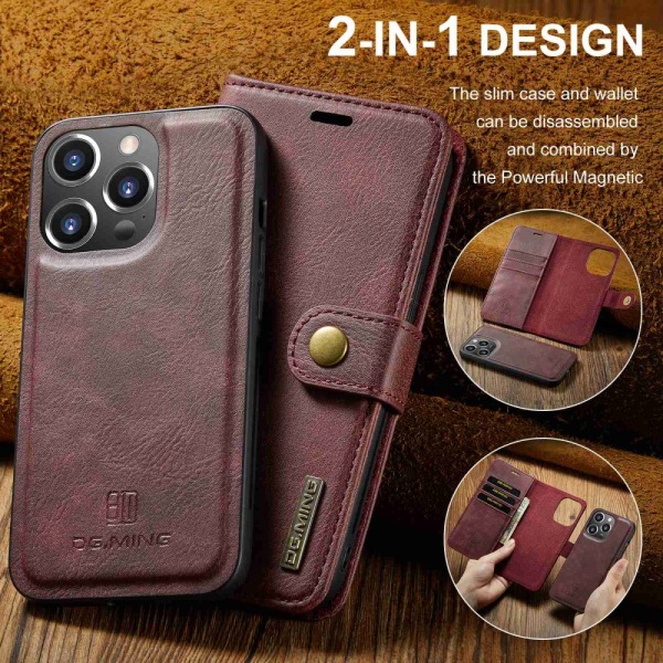 DG MING iPhone 15 Pro 2-in-1 magneetti lompakkokotelo - Punainen Red