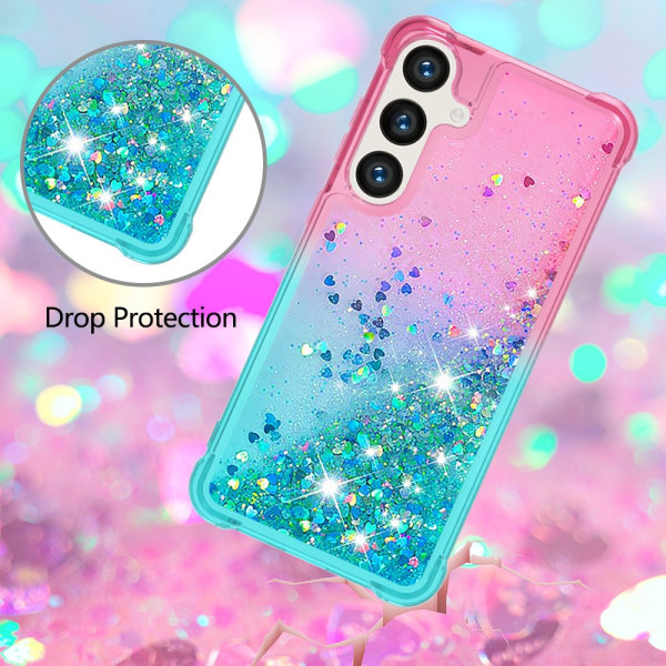 SKALO Samsung S24 Kvicksand Glitter Hjärtan TPU-skal - Rosa-Turkos multifärg