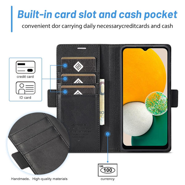 SKALO Samsung A14 4G/5G LC.IMEEKE Lompakkokotelo PU-nahkaa - Musta Black