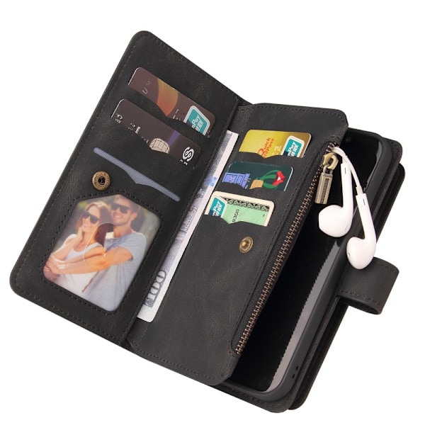 SKALO iPhone 16 Big Wallet 17-RUM Pungetui - Sort Black