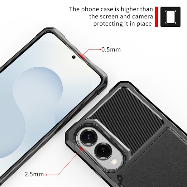 SKALO Samsung S25 Edge Iskunkestävä kotelo Lompakolla - Musta Black