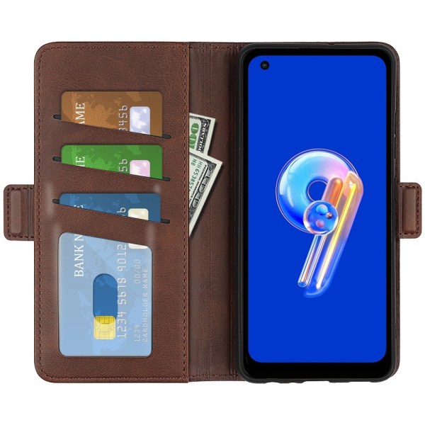 SKALO Asus Zenfone 9 5G Premium Wallet Lompakkokotelo - Ruskea Brown