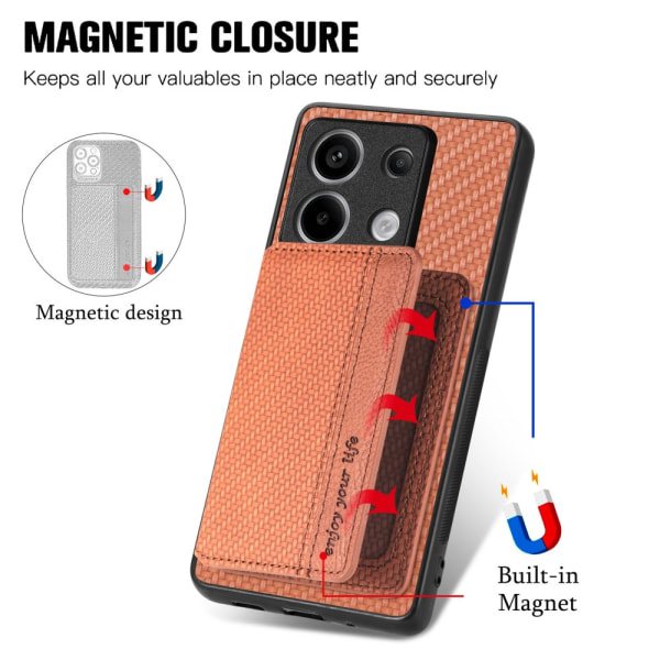 SKALO Xiaomi Redmi Note 13 Pro 5G Carbon Fiber Cover med kortholder - Brun Brown