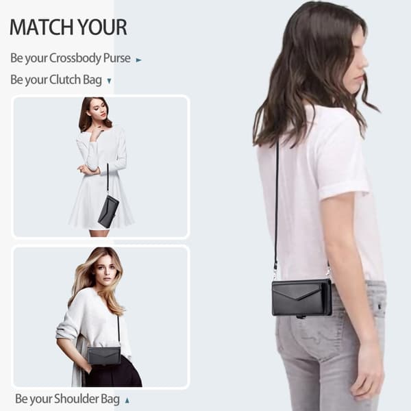 SKALO iPhone 16 Plus Evelope Clutch 5-Lokeroa - Musta Black