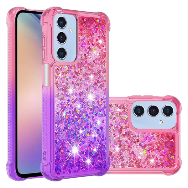 SKALO Samsung A15 5G Kvicksand Glitter Hjerter TPU Cover - Pink-Lilla Multicolor