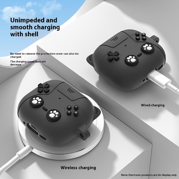 SKALO AirPods 4 Cute Cat Controller Fodral - Svart Svart