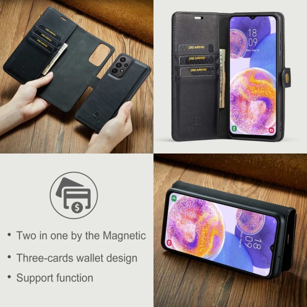 DG MING Samsung A23 5G 2-in-1 magneetti lompakkokotelo - Musta Black