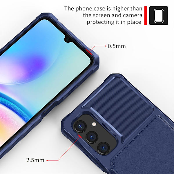 SKALO Samsung A05s 4G Stødsikker cover med pung - Blå Blue