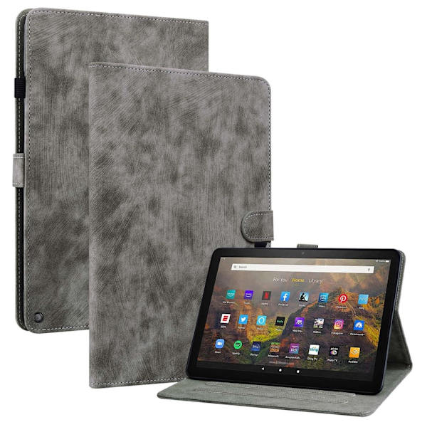 SKALO Amazon Fire HD 10/10 Plus (2021) Cute Tiger PU-Läder Fodral - Grå grå