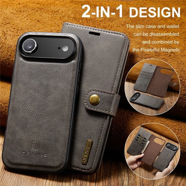 DG MING iPhone Air 2-i-1 Magnet Plånboksfodral - Grå grå