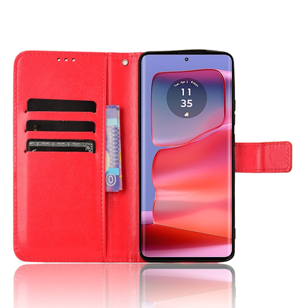 SKALO Motorola Edge 50 Pro 5G Crazy Horse Plånbok PU Läder - Röd Röd