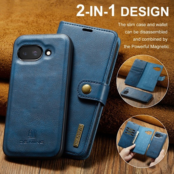 DG MING Google Pixel 9a 2-in-1 Magneetti Lompakkokotelo - Sininen Blue