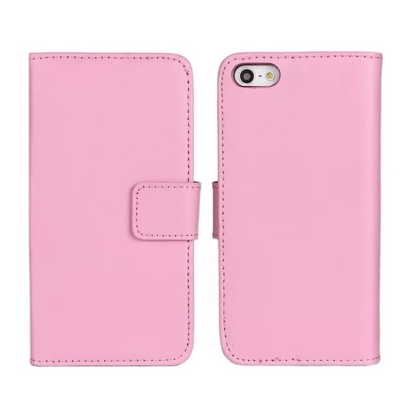 SKALO iPhone 5/5S/SE(1:a gen) Flip Cover m. Pung i Ægte Læder - Light pink
