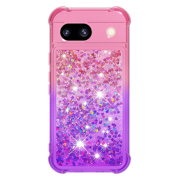 SKALO Google Pixel 8a Kvicksand Glitter Hjärtan TPU-skal - Rosa-Lila multifärg