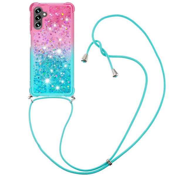 SKALO Samsung A34 5G Juoksuhiekka Glitter Mobile kaulapanta - Pinkki-Turkoosi Multicolor
