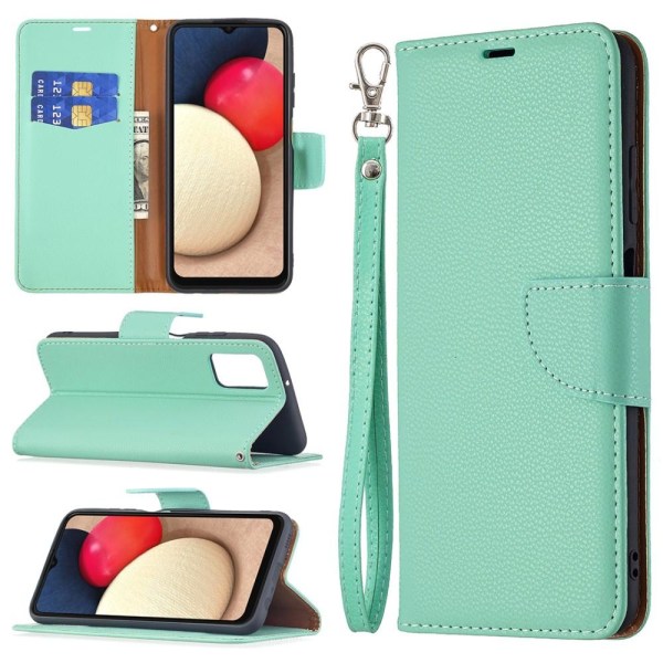 SKALO Samsung A02s / A03s Premium Litchi Wallet - turkoosi Turquoise