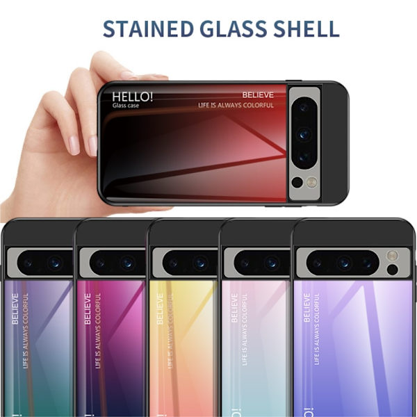 SKALO Google Pixel 8 Pro Gradient Härdat Glas TPU-skal - Rosa Rosa