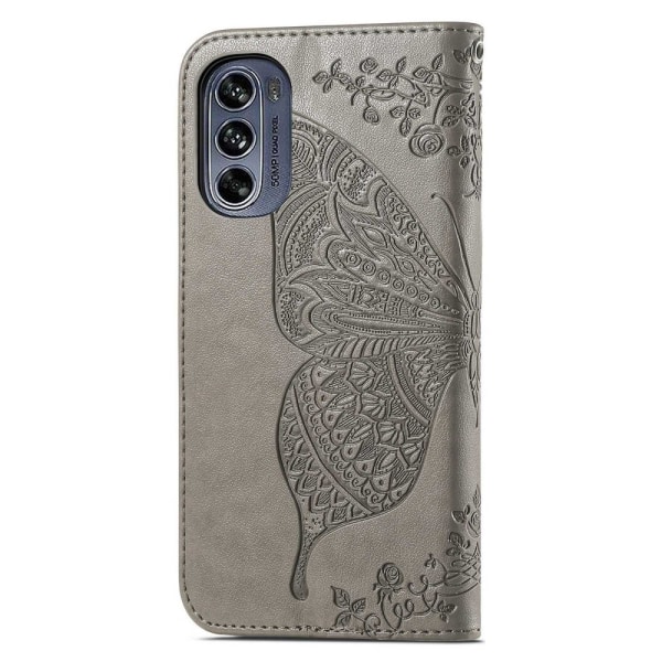 SKALO Motorola Moto G62 5G Mandala Butterfly Plånboksfodral - Gr grå