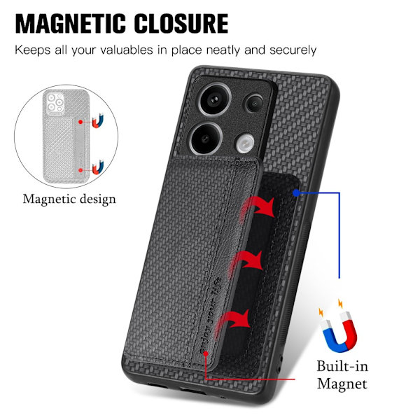 SKALO Xiaomi Redmi Note 13 Pro 5G Carbon Fiber Suojakuori korttipidike - Musta Black