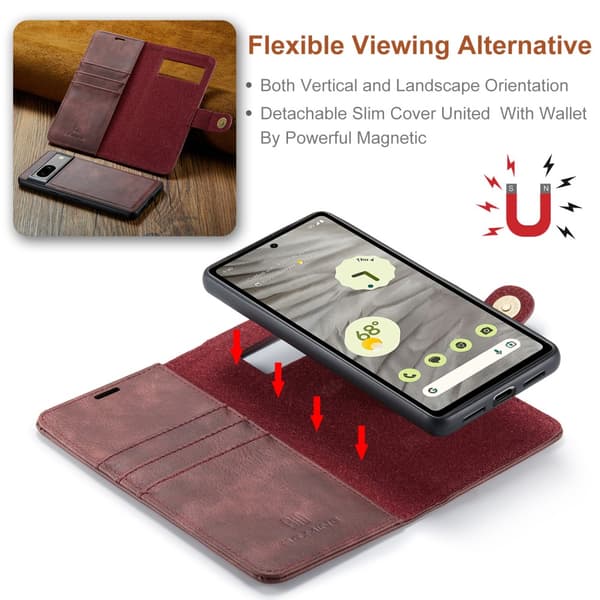 DG MING Google Pixel 7a 2-i-1 Magnet Pungetui - Rød Red
