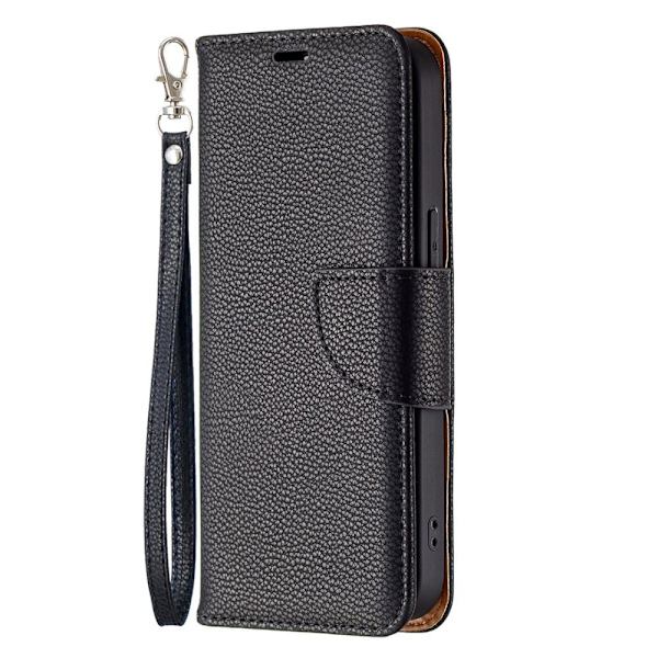 SKALO iPhone 13 Pro Premium Litchi Plånbok - Svart Black